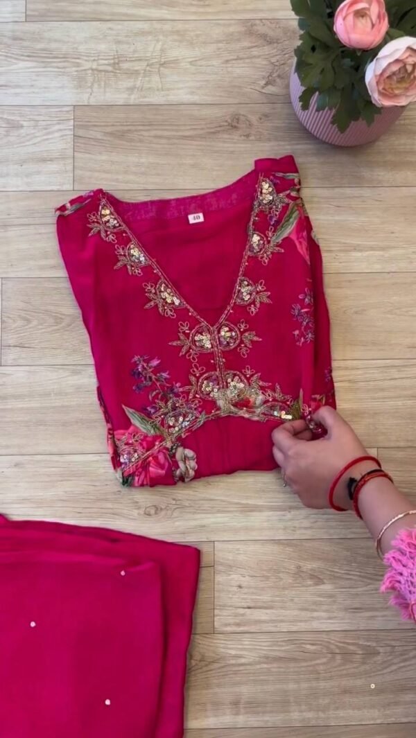 Trending Wear Chinon Anarkali Pink Gown Set - Image 3