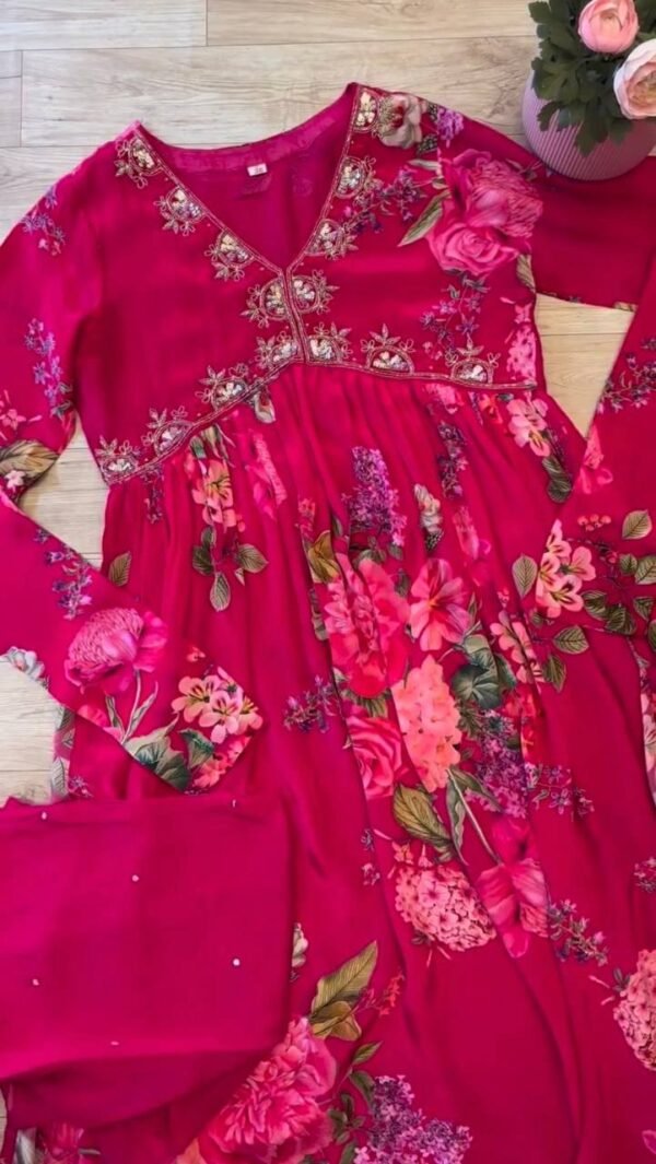 Trending Wear Chinon Anarkali Pink Gown Set - Image 4