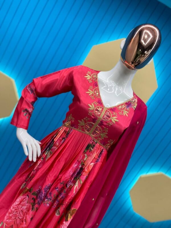 Trending Wear Chinon Anarkali Pink Gown Set - Image 6