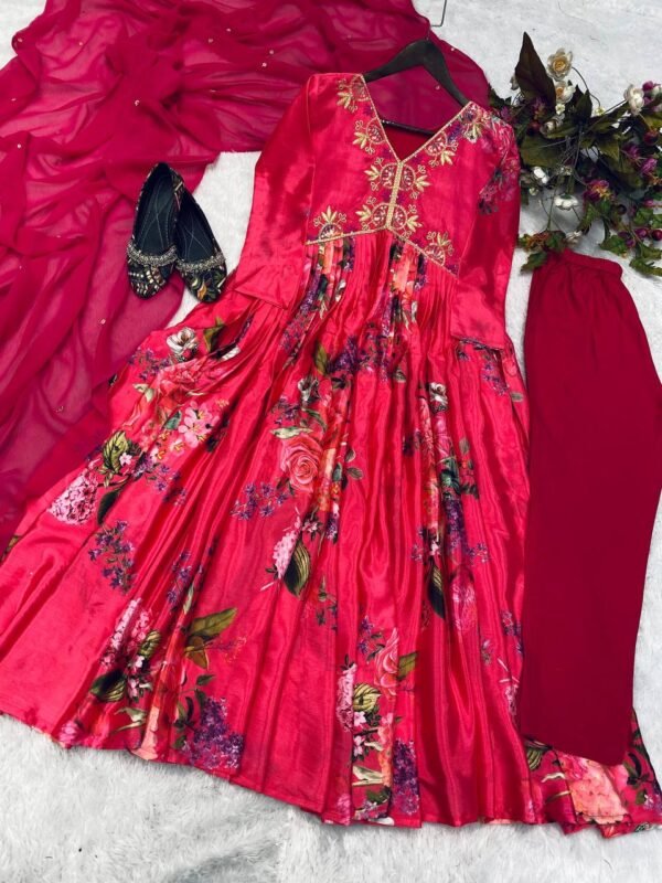 Trending Wear Chinon Anarkali Pink Gown Set - Image 8