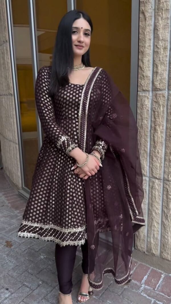 Festival Wear Georgette Brown Kurta Set