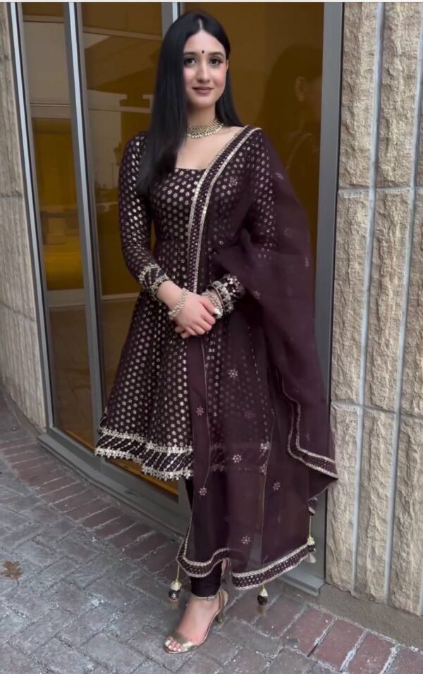 Festival Wear Georgette Brown Kurta Set - Image 3