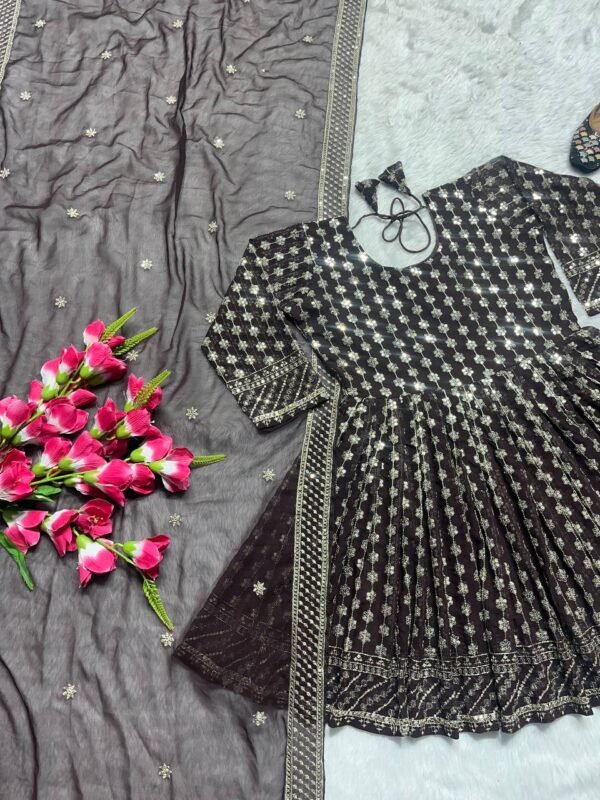 Festival Wear Georgette Brown Kurta Set - Image 5
