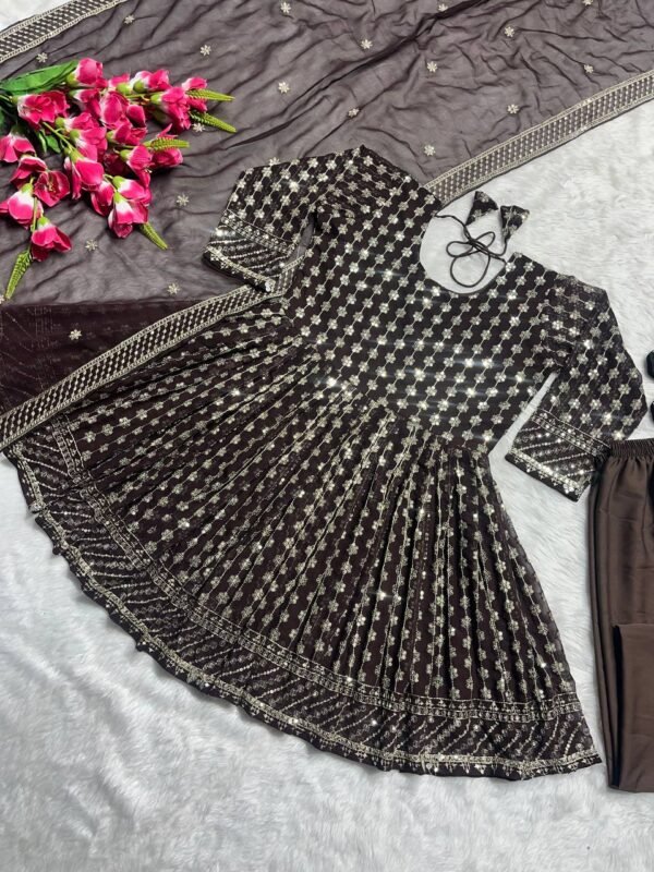 Festival Wear Georgette Brown Kurta Set - Image 6