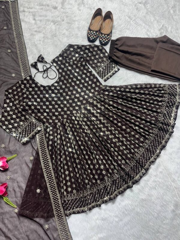 Festival Wear Georgette Brown Kurta Set - Image 7