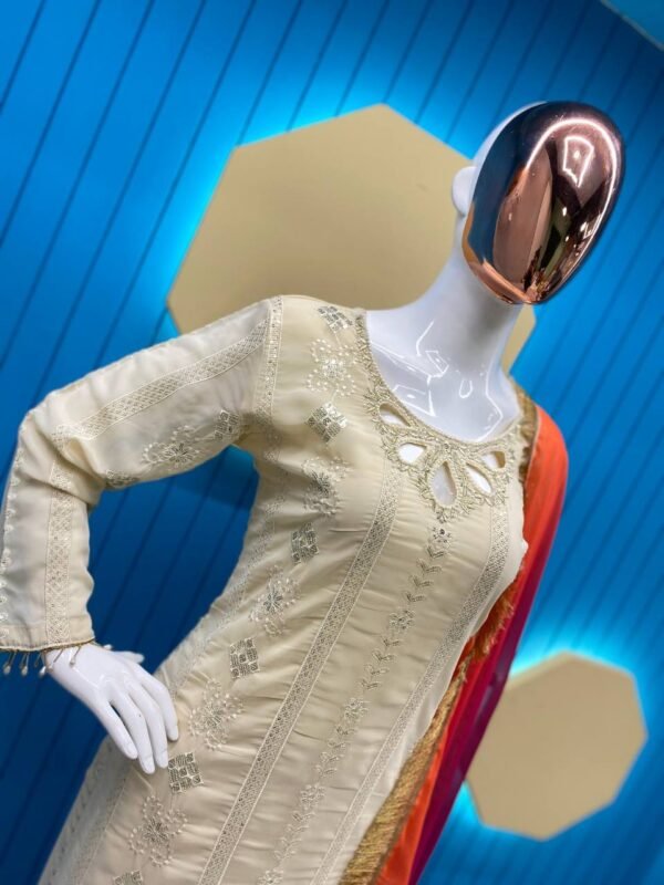 Ready To Wear Georgette White Kurta Suit - Image 3
