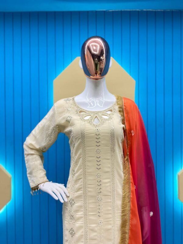 Ready To Wear Georgette White Kurta Suit - Image 4