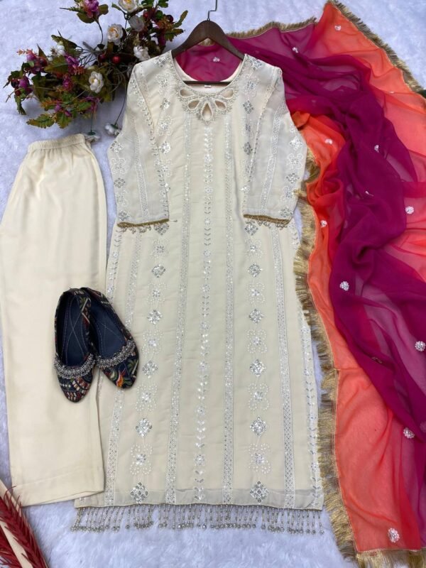 Ready To Wear Georgette White Kurta Suit - Image 5