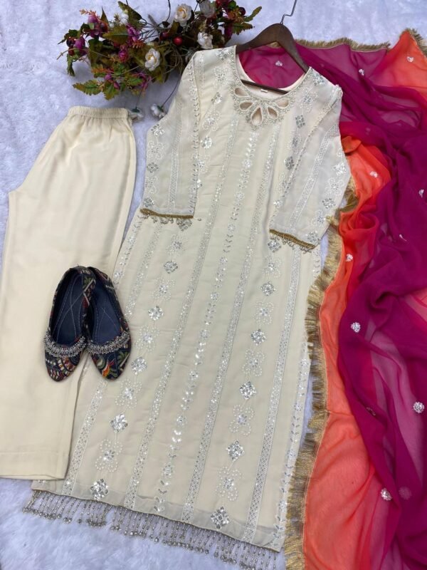 Ready To Wear Georgette White Kurta Suit - Image 6