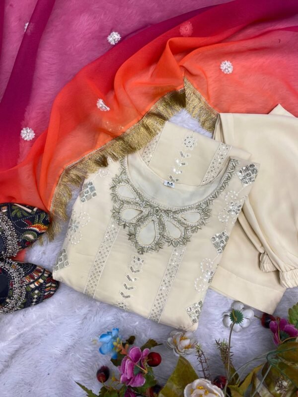 Ready To Wear Georgette White Kurta Suit - Image 8