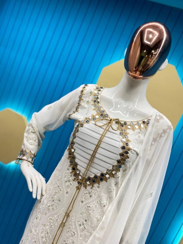 Party Wear Embroidery White Kurta Set - Image 3