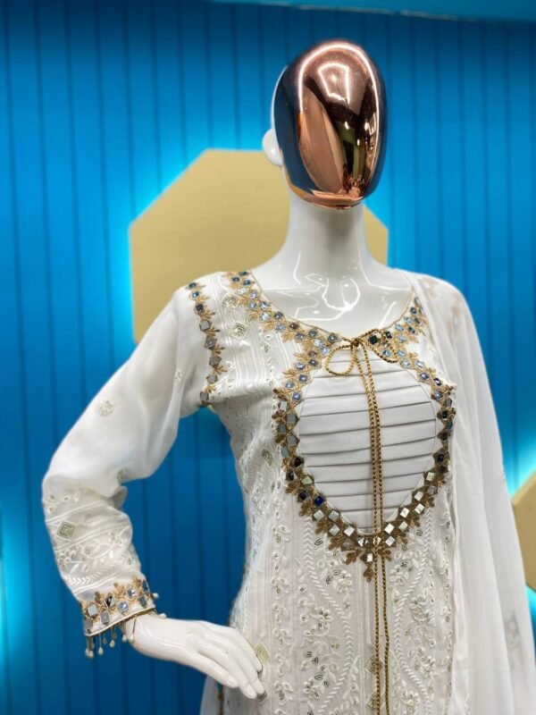 Party Wear Embroidery White Kurta Set - Image 4