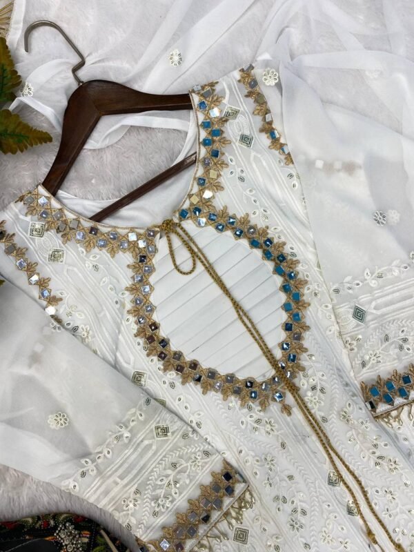 Party Wear Embroidery White Kurta Set - Image 7