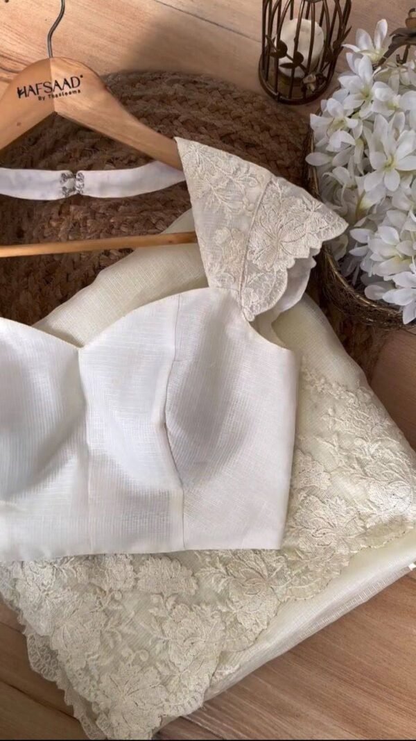 Party Wear Embroidery White Saree for Women - Image 4