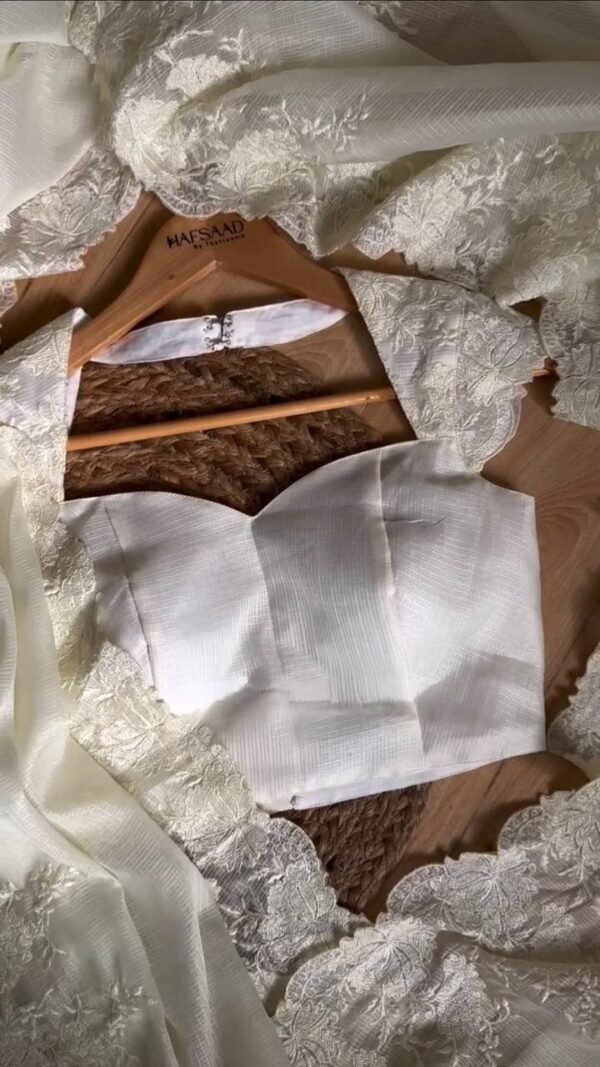 Party Wear Embroidery White Saree for Women - Image 3