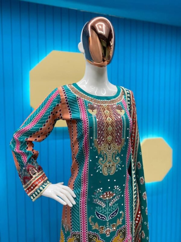 Designer Maslin Multi Sharara Suit - Image 4