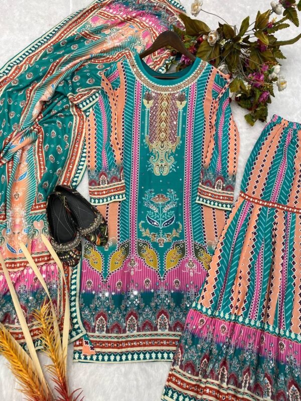 Designer Maslin Multi Sharara Suit - Image 5