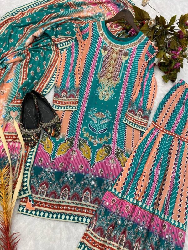 Designer Maslin Multi Sharara Suit - Image 6
