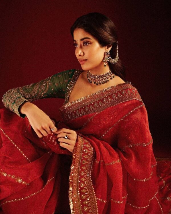 Women's Wear Organza Red Saree - Image 3