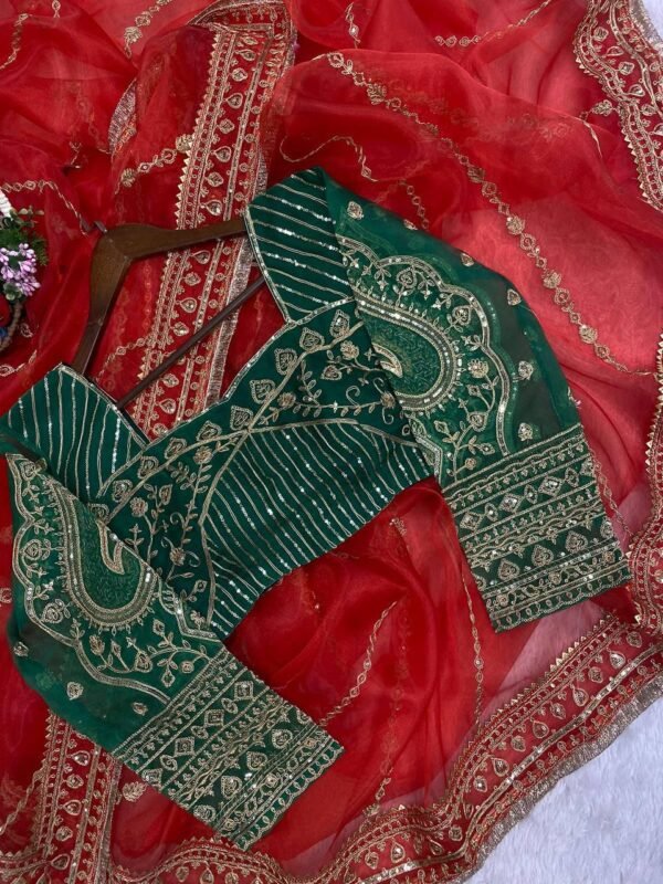 Women's Wear Organza Red Saree - Image 7