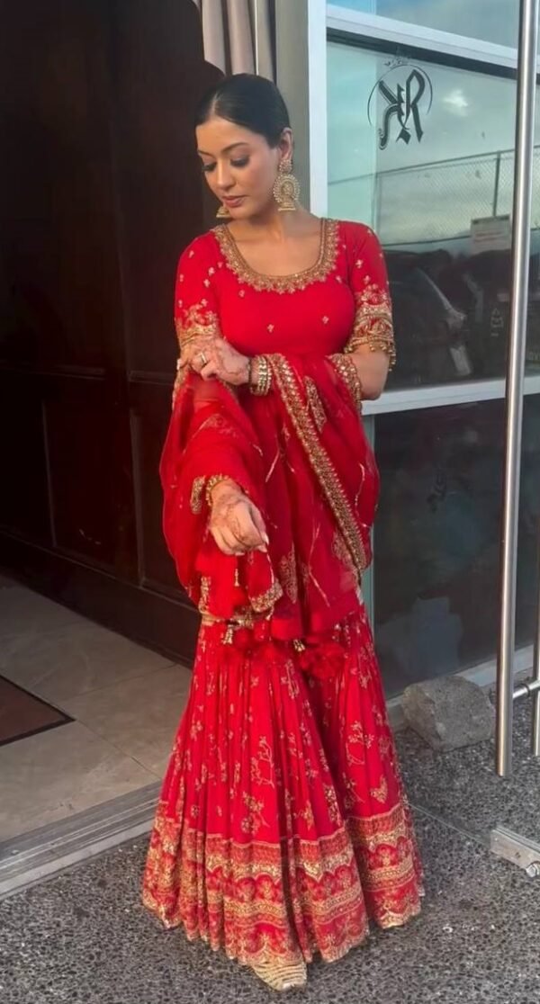 Festival Wear Georgette Red Sharara Set