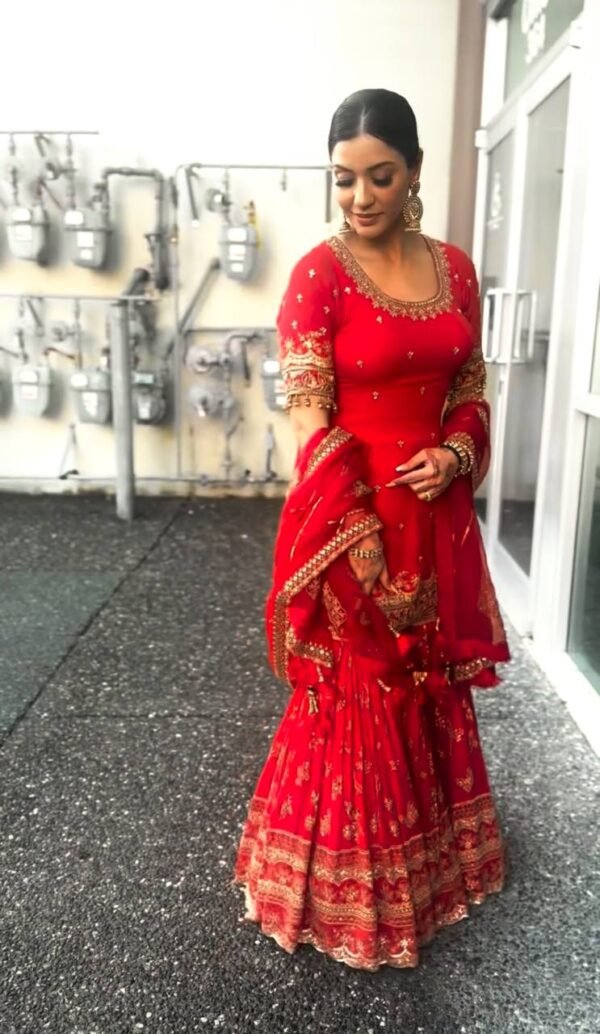 Festival Wear Georgette Red Sharara Set - Image 3