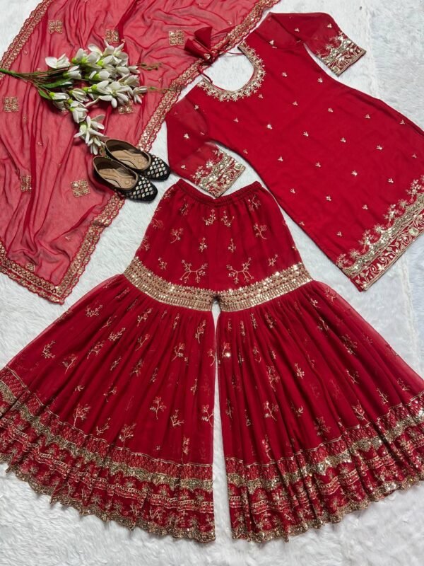 Festival Wear Georgette Red Sharara Set - Image 5