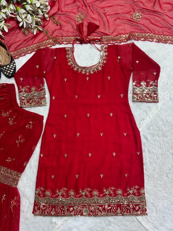 Festival Wear Georgette Red Sharara Set - Image 6