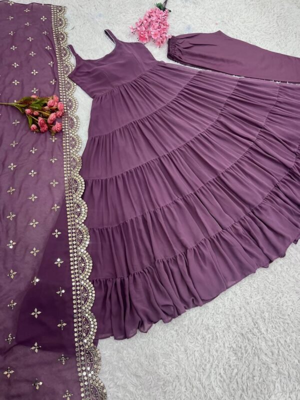 Ready To Wear Georgette Wine Anarkali Suit - Image 3