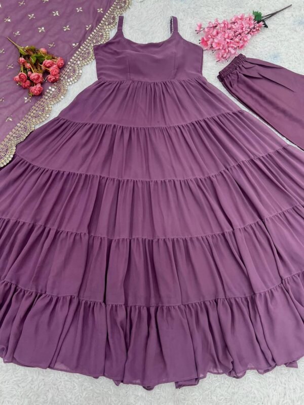 Ready To Wear Georgette Wine Anarkali Suit - Image 4