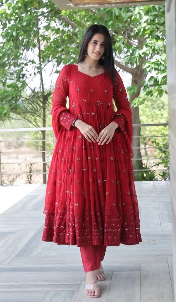 Readymade Embroidery Maroon Kurta Set
