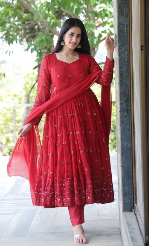 Readymade Embroidery Maroon Kurta Set - Image 3