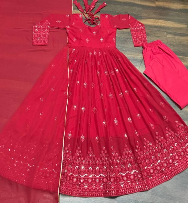 Readymade Embroidery Maroon Kurta Set - Image 7