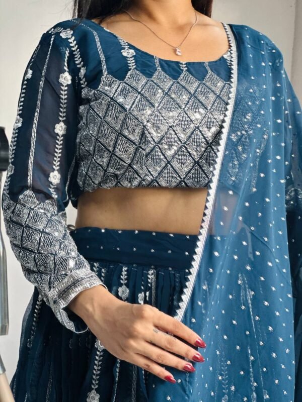 Designer Georgette Blue Lehenga Choli - Image 3
