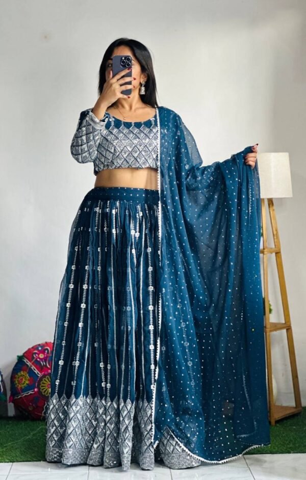 Designer Georgette Blue Lehenga Choli