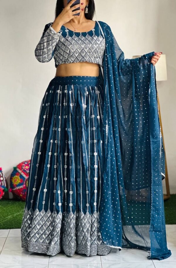 Designer Georgette Blue Lehenga Choli - Image 4