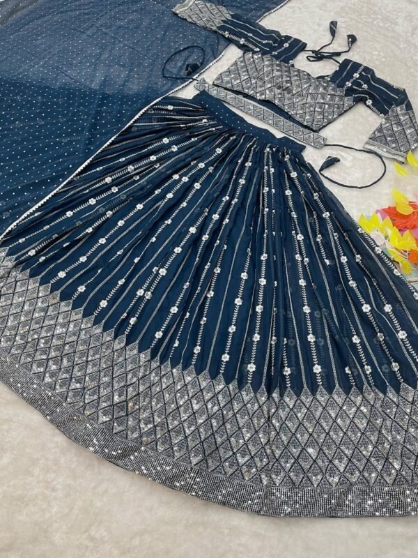 Designer Georgette Blue Lehenga Choli - Image 7