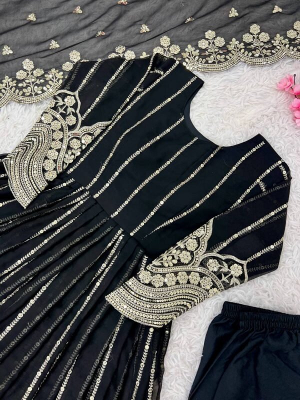 Party Wear Georgette Black Kurta Set - Image 2