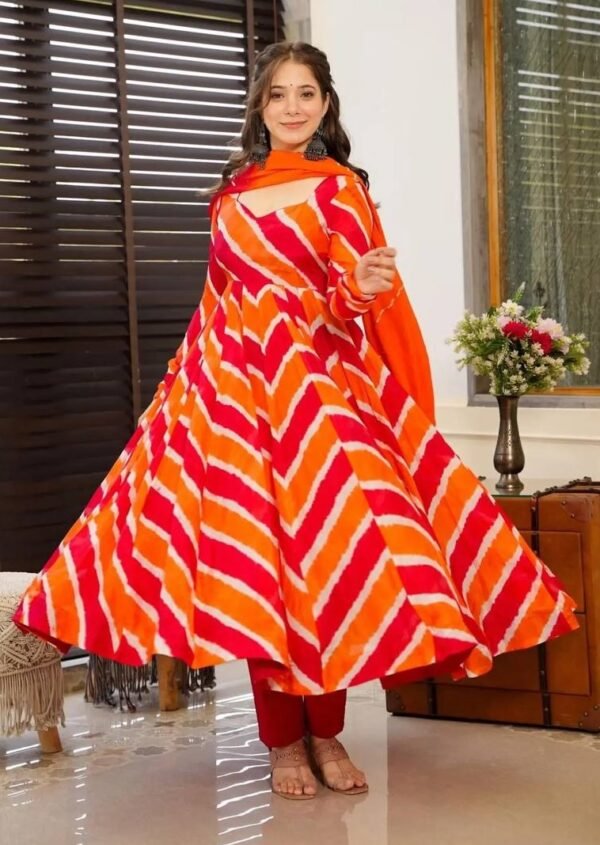 Ready To Wear Organza Orange Anarkali Suit - Image 3