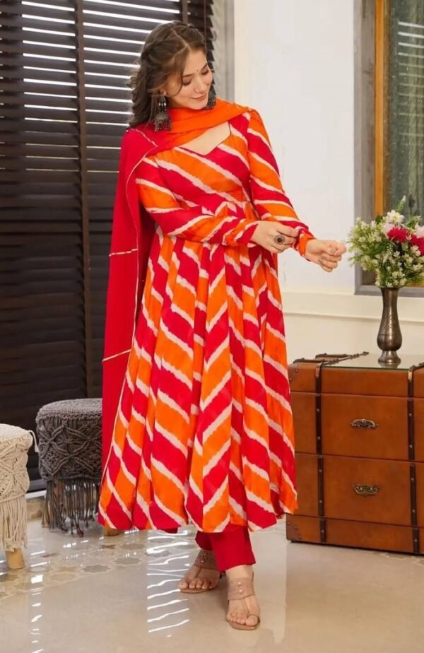 Ready To Wear Organza Orange Anarkali Suit
