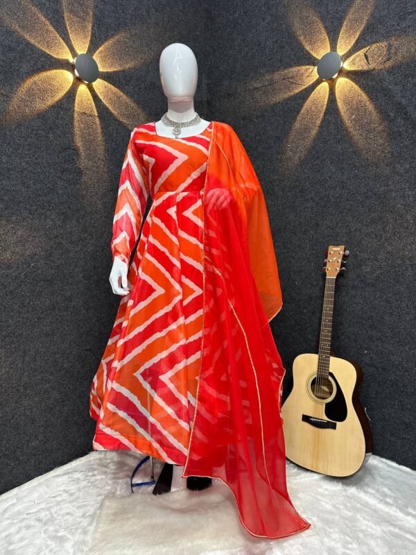 Ready To Wear Organza Orange Anarkali Suit - Image 6