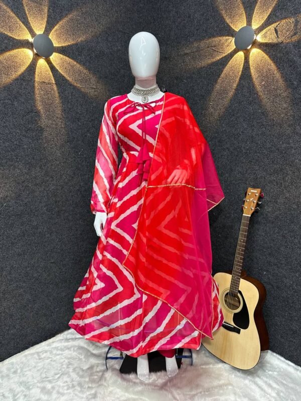 Ready To Wear Organza Pink Anarakali Suit - Image 6