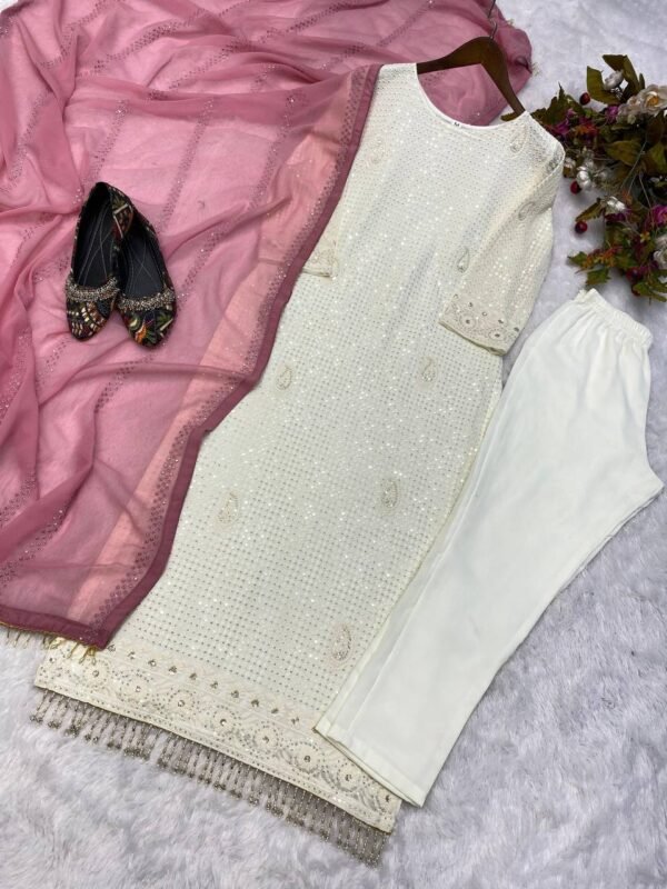 Women's Wear Embroidery White Kurta Set - Image 9