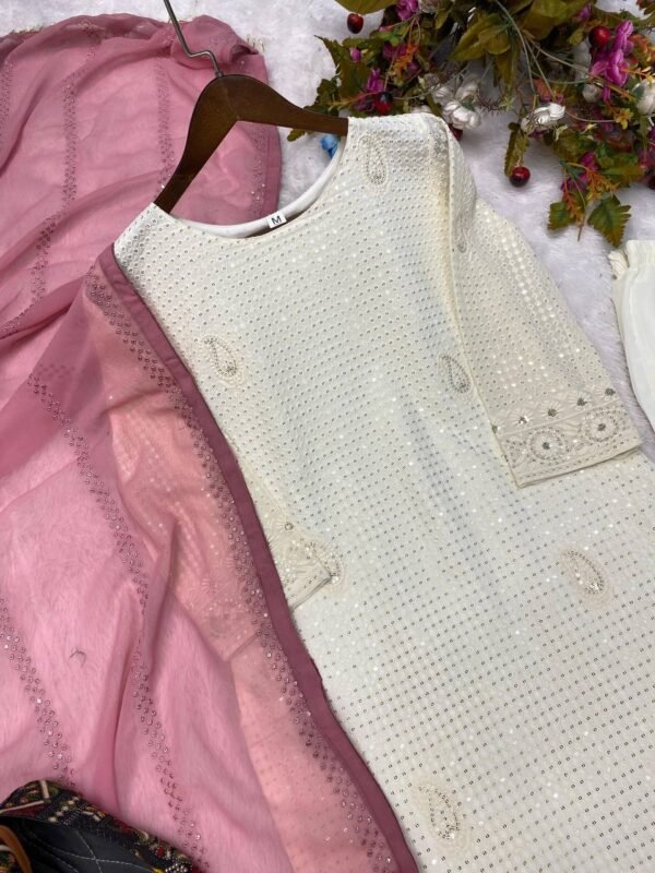 Women's Wear Embroidery White Kurta Set - Image 8