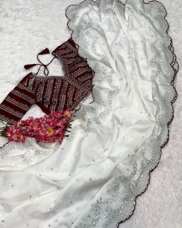 Designer Zimmy Choo Silk  White Saree