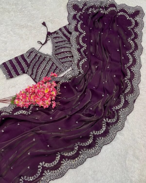 Designer Zimmy Choo Silk Wine Saree