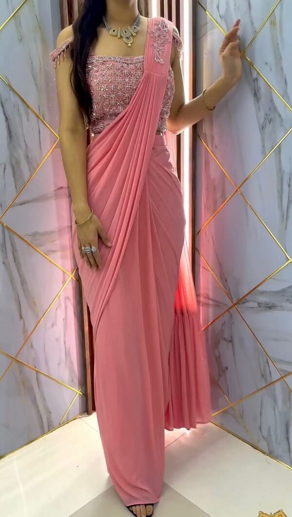 Designer Georgette Pink Saree - Image 2