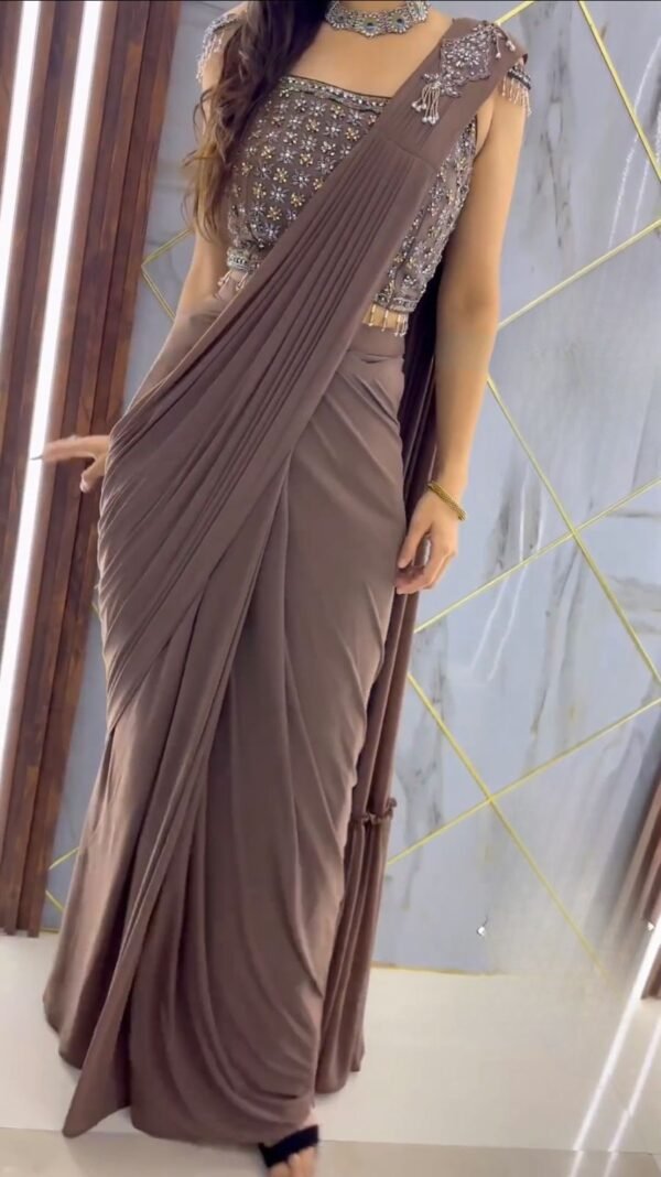 Designer Georgette Brown Saree - Image 3