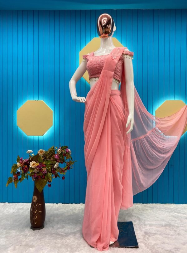 Designer Georgette Pink Saree - Image 4