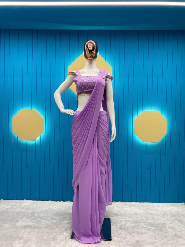Designer Georgette Purple Saree